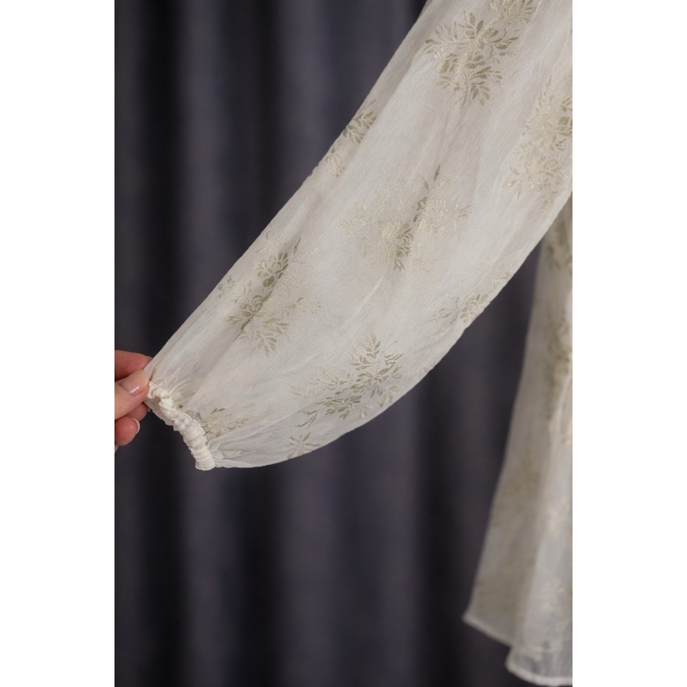 Abercrombie & Fitch‎ Babydoll Tiered Sheer Pintuck Blouse Cream Coquette Size S - Picture 3 of 14